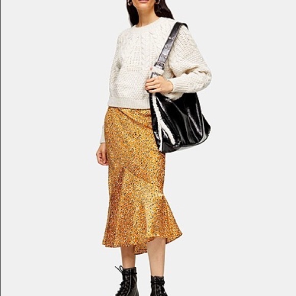 NWT Topshop Mustard/Black Leopard Print Flounce Maxi Skirt - Size 8 EUC - Picture 3 of 13